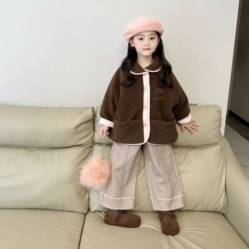 

Girls' Autumn and Winter Set 2024 New Children's Foreign-style Thickened Wool Sweater Warm Trousers Two-piece Set