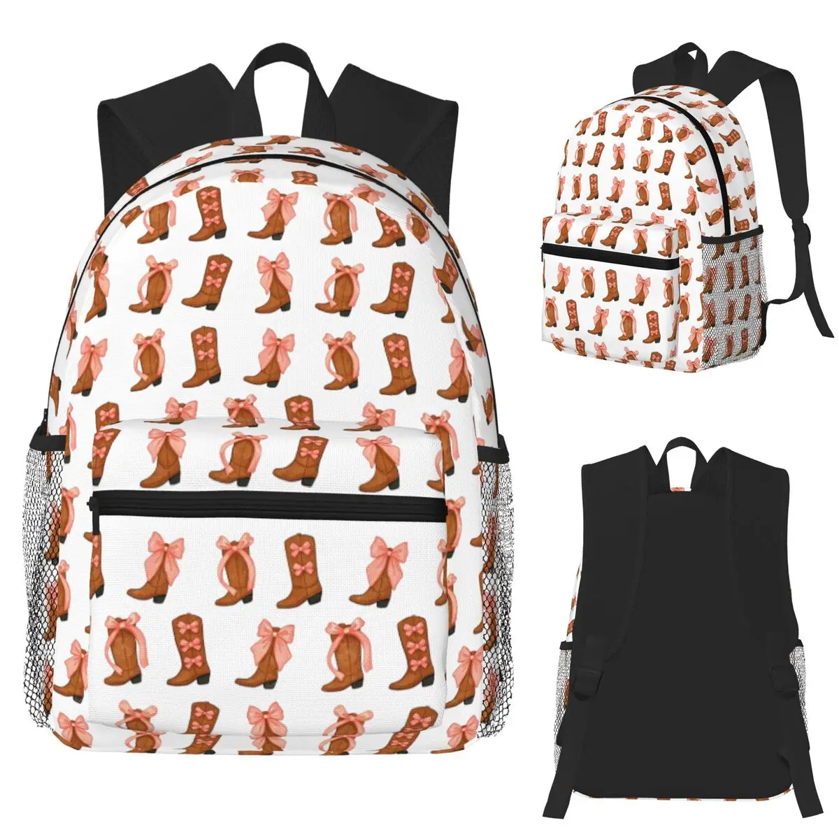 

Cowgirl Boots With Pink Ribbon Bows Cute Student Backpack School Bag Hiking Travel Daypack for Boys Girls Bookbag Shoulder Bags