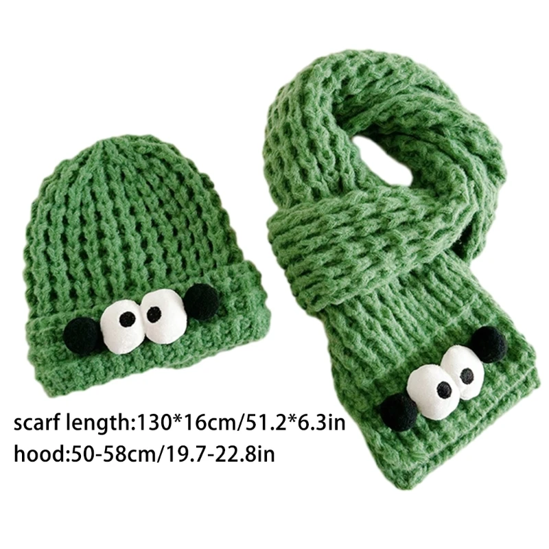 Adult Winter Cartoon Big Eyes Beanie Hat Scarf Knit Beanie Warm for Women