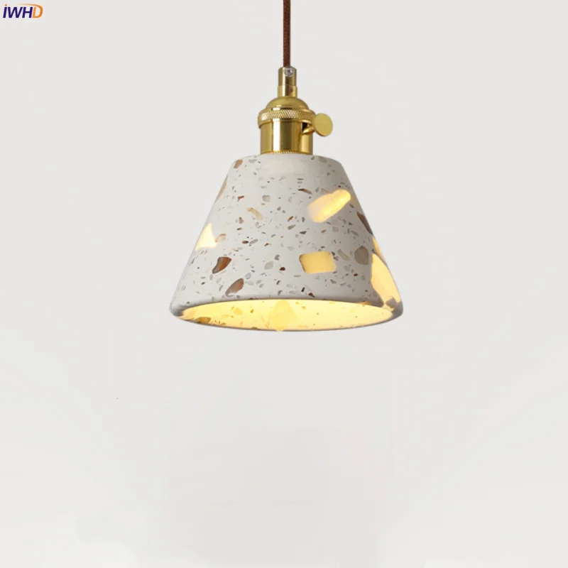 

IWHD Japanese Wabi Sabi LED Pendant Lights Fixture Bedroom Dining Living Room Loft Copper Terrazzo Hanging Lamp Lighting Lampara