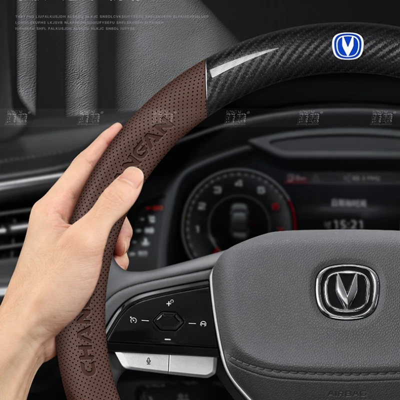 

Nappa Leather Steering Wheel Cover Ultra-thin Close Fit Anti-slip 15 Inch For CHANGAN CS55 PLUS UNI-K UNI-V Car Accessories