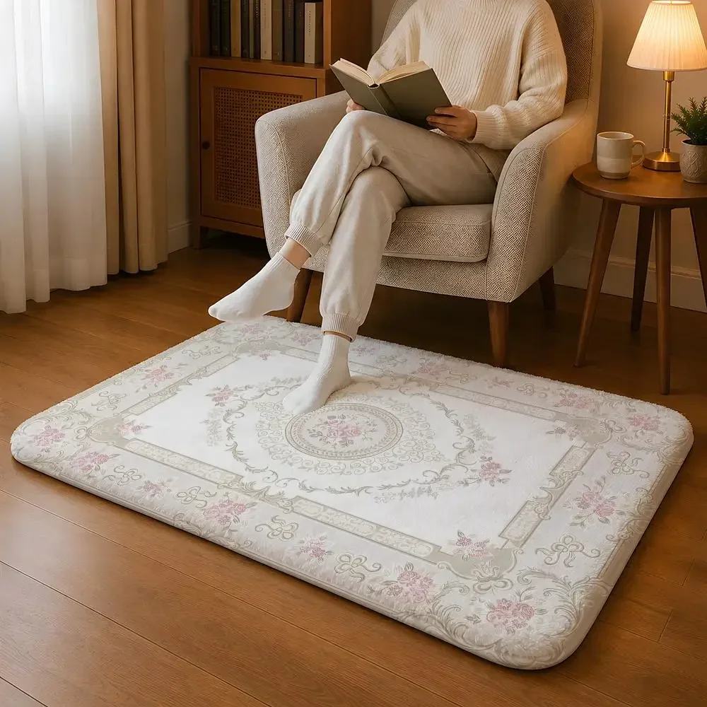 Maximalist court retro style Floor Mat Machine Washable Soft Flannel Area Rug, Non-Slip Absorbent Floor Mat for Living Room