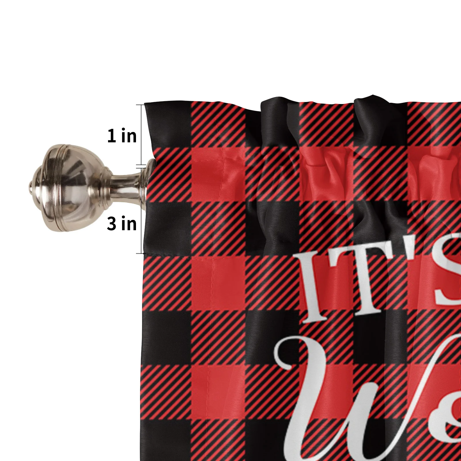 Christmas Valance Curtains for Kitchen Window Red Black Buffalo Check Plaid Winter Rod Pocket Window Valance Decor for Kitchen image 5