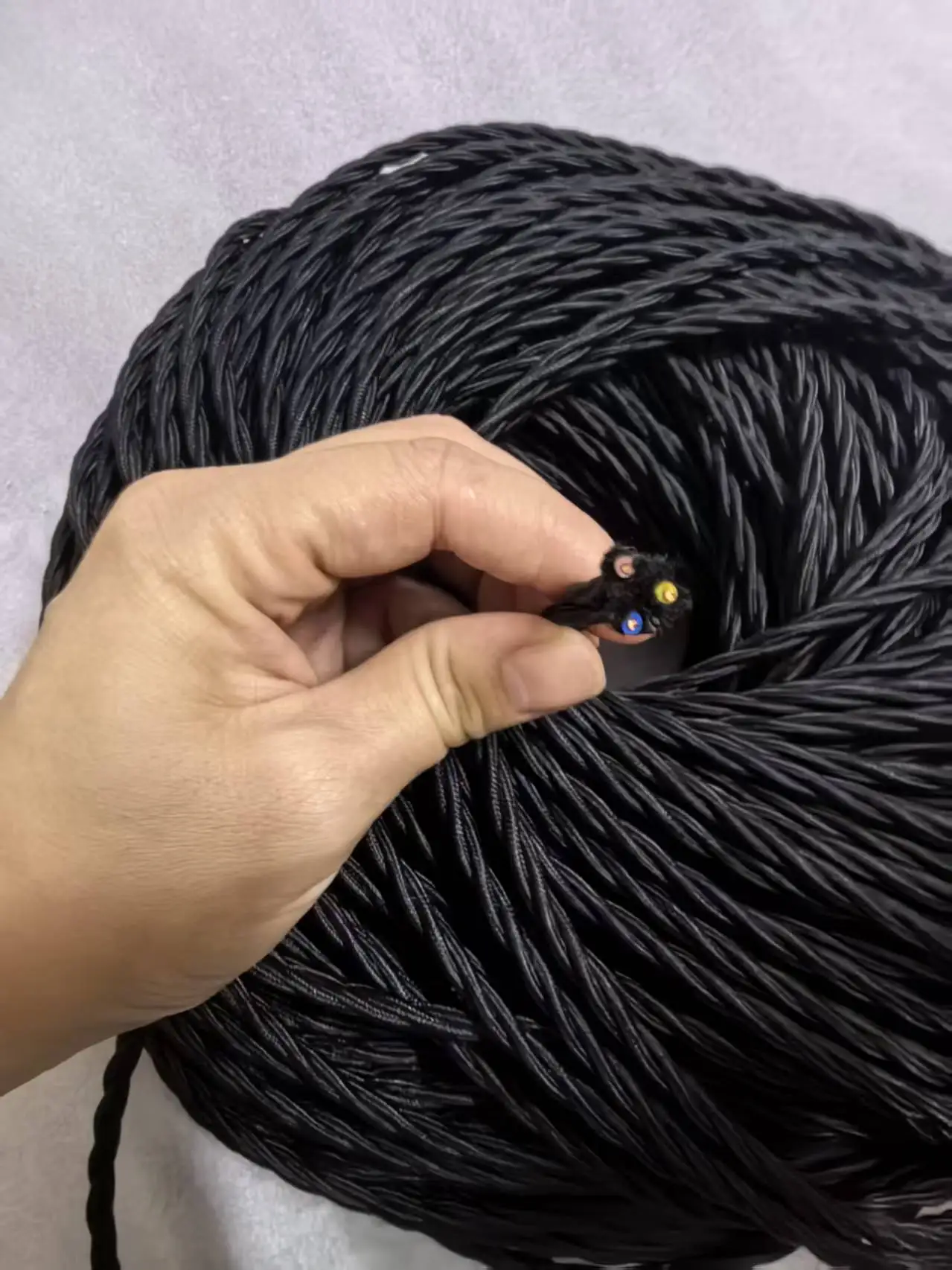Black 3 Core 0.75mm2 Vintage Fabric Covered Twisted Cable Retro Electrical Wire Cords for Pendant Lamp