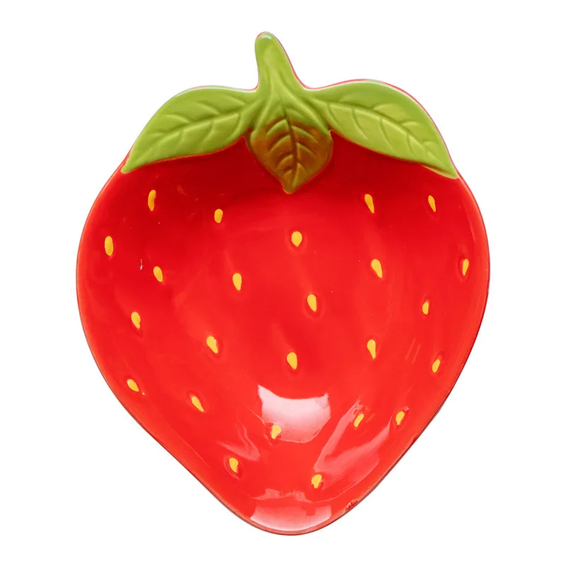 Creative Cartoon Strawberry Shaped Ceramic Salad Bowl Soup Bowl Family Fruit Snack Plate Kitchen Utensils Accessories