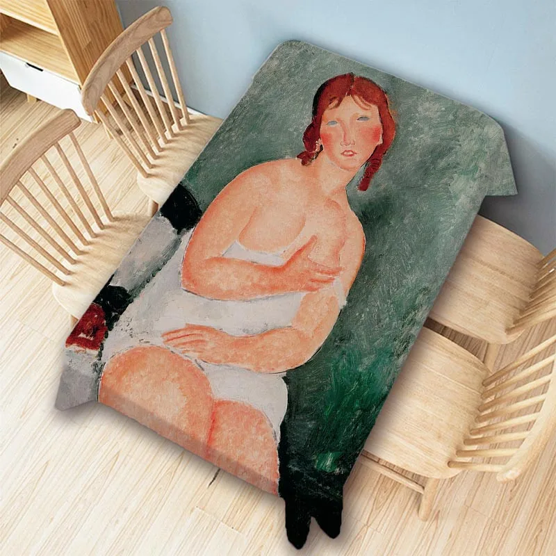 Modigliani Italian Artist Abstract Surrealism Portrait Oil Painting Wall Tapestry Water Resistant Cotton Linen Table Cloth Cover