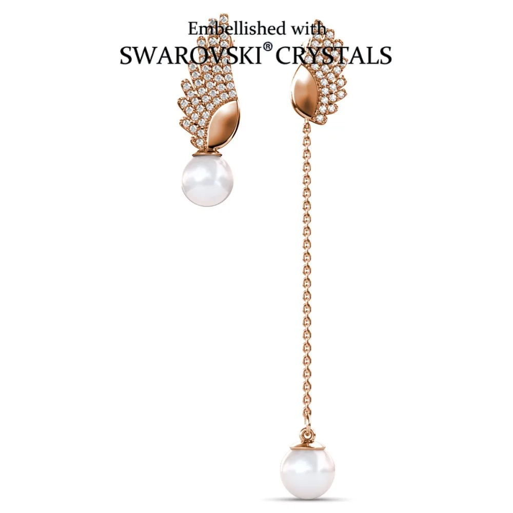 Daisini Pendientes de moda para mujer con cristales Swarovski ala perla cadena larga diseño de gota joyería de moda regalo para damas