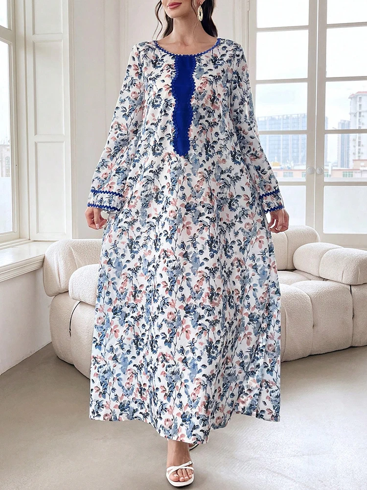 Mia Muse Ramadan Essentials Femme Musulman Chic Décent Ditsy Floral Manches Longues Col Rond Maxi Décontracté Shift Jalabiya Dreeses
