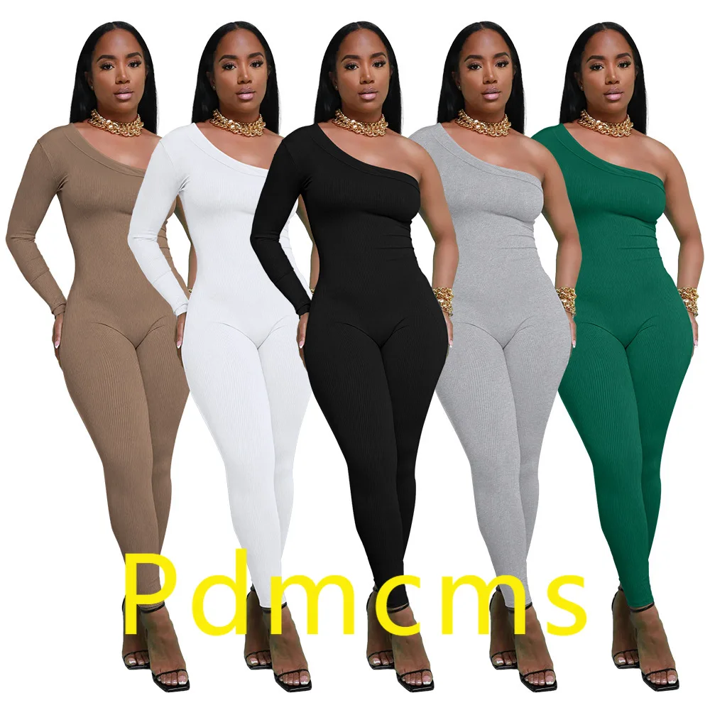 

2025 new Weimeko autumn, European and American women's clothing, slanted shoulder slim fit, comfortable and breathable jumpsuit