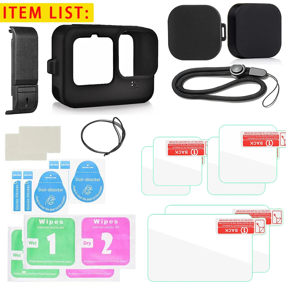 Silicone Case for Gopro Hero 13 12 11 Battery Cover Tempered Glass Screen Protectors Lens Cap for Go pro 12 13 Accessories Kit