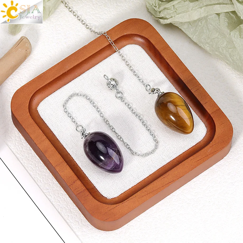 CSJA Crystal Pendulums for Dowsing Divination Natural Stone Egg Shape Pendant Esoteries Radiesthesia Pendulum Pendulo S973
