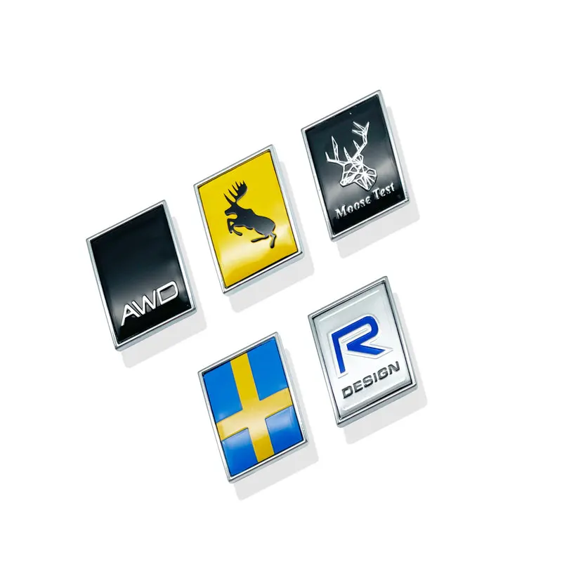 3D Metal Chrome R Design AWD Emblem Sweden Flag Moose Deer Rear Trunk Fender Side Badge Sticker For Volvo V40 XC60 XC90 C30 V60