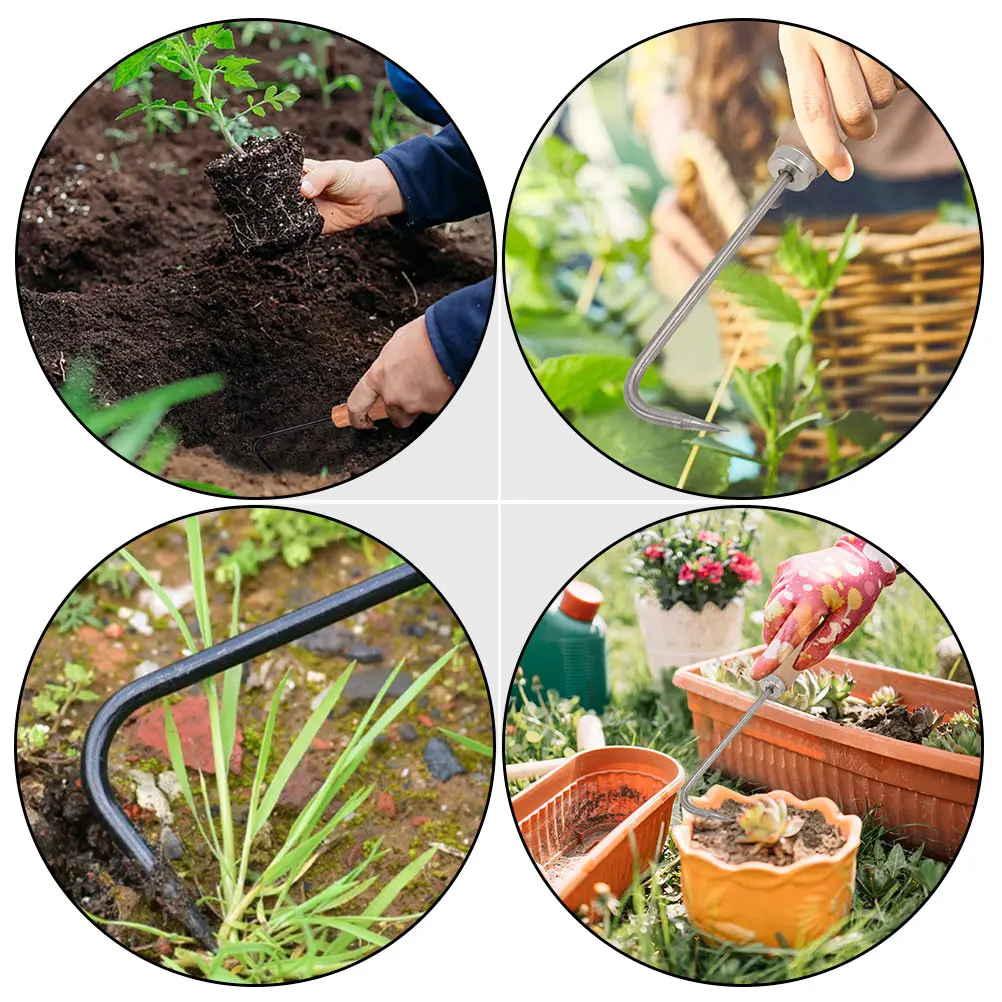 

2pcs Stainless Removing Hook Lightweight Garden Weeding Tool Soil Loosener Portable Manual Weeder Durable Wooden