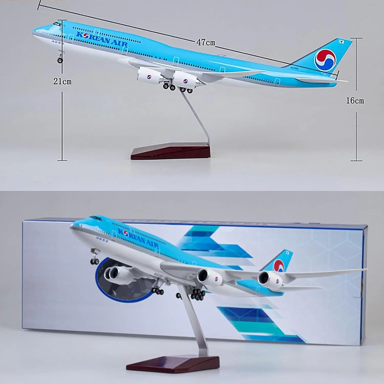 47 سنتيمتر B747 طائرة الخطوط الجوية الكورية 1:150 مقياس مادة الراتنج دييكاست نموذج طائرة مع مصباح ليد محاكاة طائرة تذكارية Gif