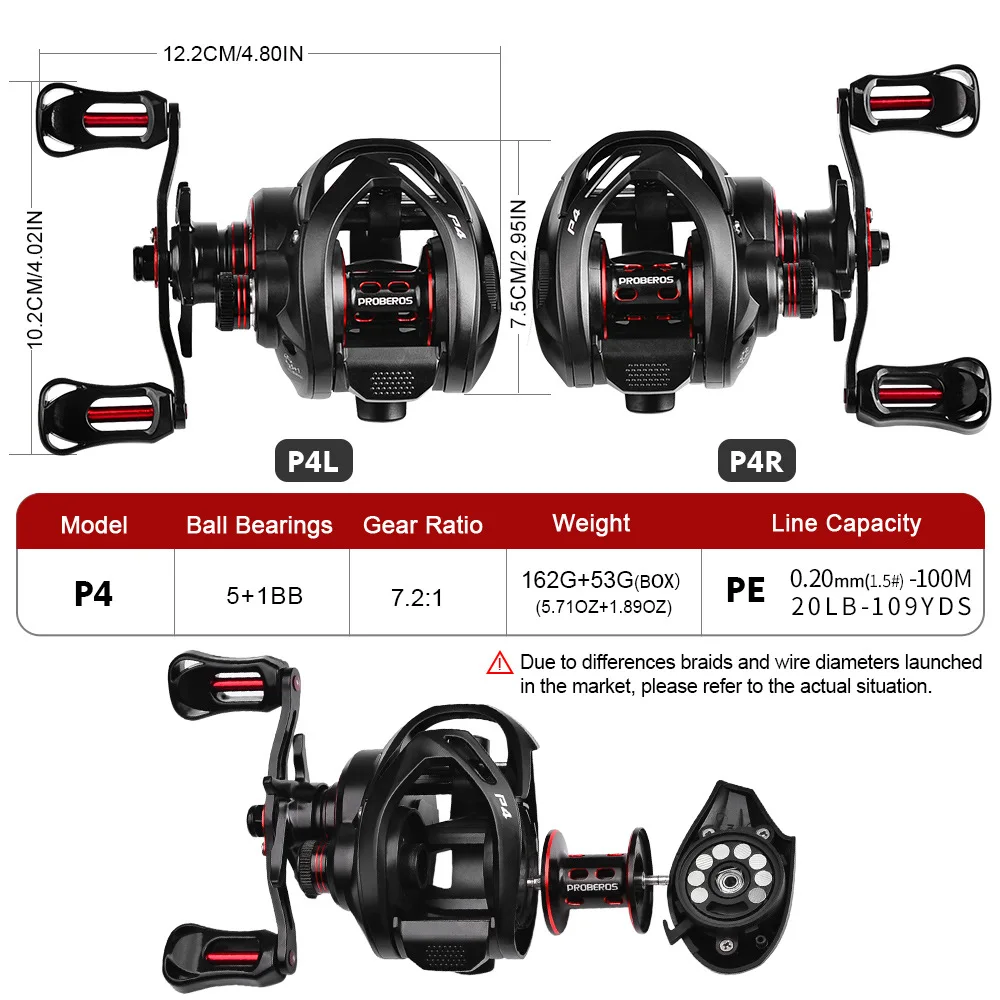 Baitcasting Reel 5+1BB 7.2:1 Gear Ratio 8Kg/17Lb Max Drag Fishing Reel with Metal Spool for Freshwater Saltwater Pesca