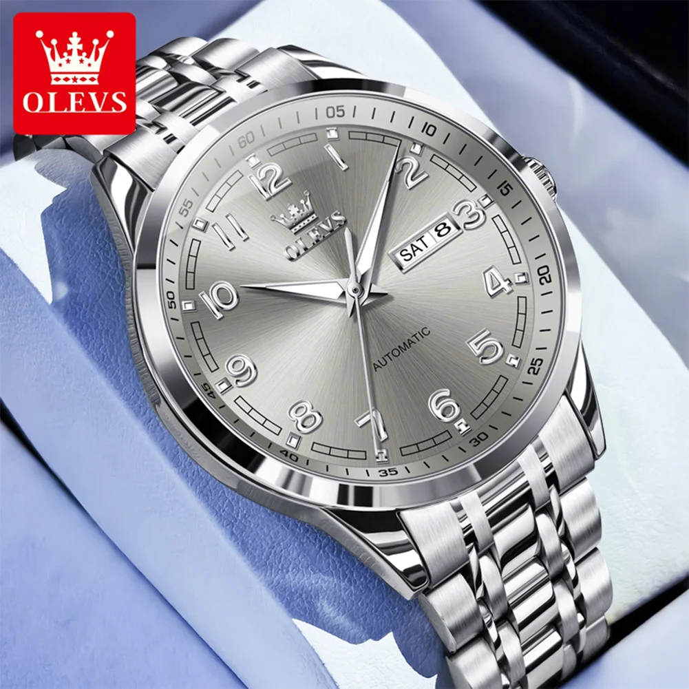

OLEVS мужские часы повседневные деловые изысканные стальные лучшие бренды оригинальные автоматические механические часы для мужчин водонепроницаемые светящиеся дата