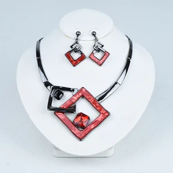 ICEYY Luxury Double Resin Square Lock  Bohemian Collar Necklace Earrings Women jewelry Set Wedding Jewellery Gift Daily Wear