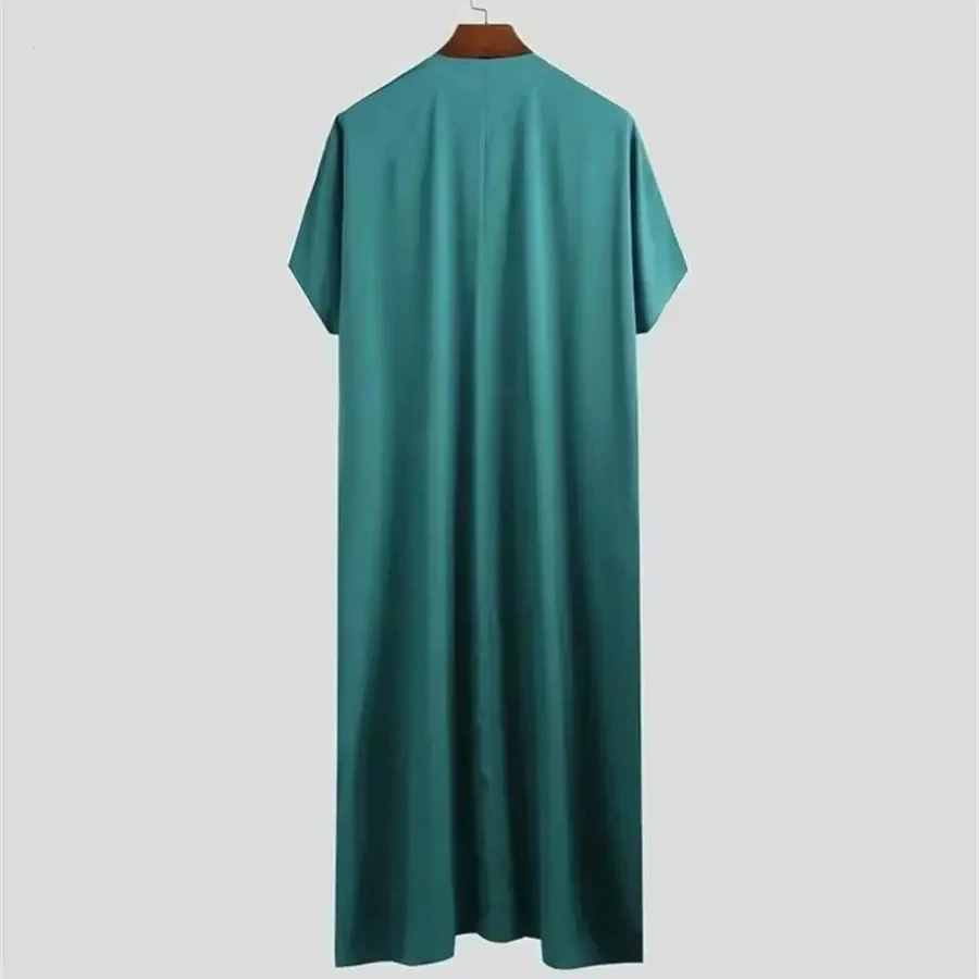 Short Sleeve Muslim Robe for Men, Casual Clothing, Middle East, Arab, Dubai, Malaysia, Solid Color, New Summer