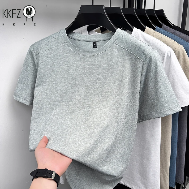 Gym casual short sleeve t shirt for men crew neck raglan hollow vent shoulder wrinkle free lightweight commute daily wear