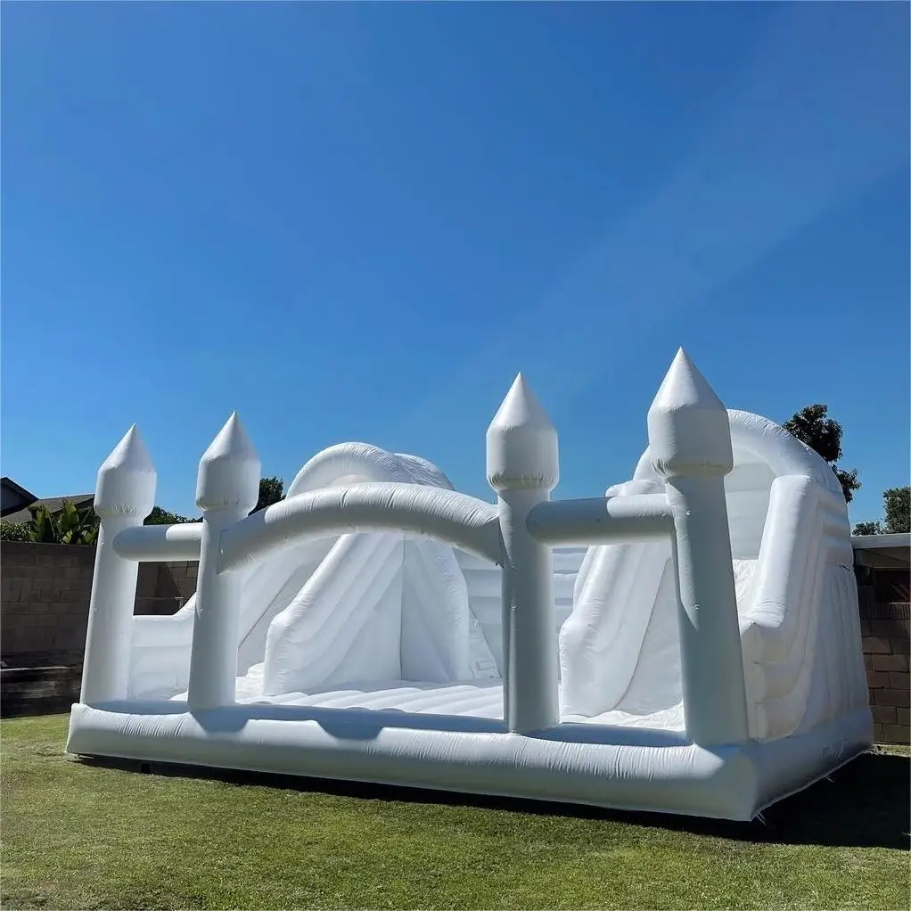 White Large Bounce House For Wedding Party Soft Play Inflatable Bouncer Jumping Castle Double Slides Bounce House Blower