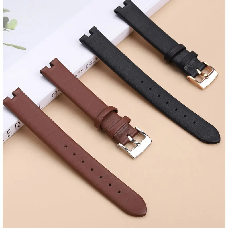 For Casio SHEEN series 5450 SHE-C100L SHE-C110 concave soft leather strap, watch chain accessories, needle buckle 14mm