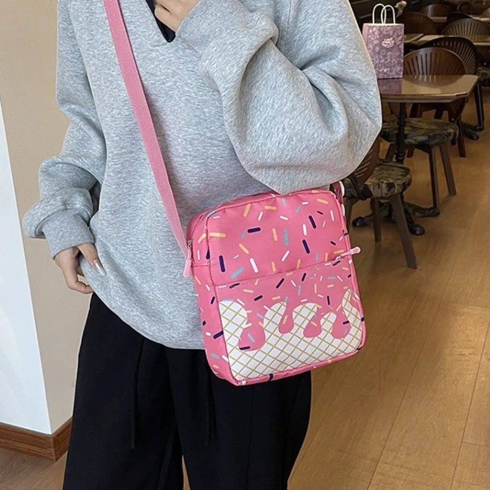 Oxford Fabric Ice Cream Printed Backpack Set with Crossbody Bag Large Capacity Bookbag Lightweight Matching School Bag