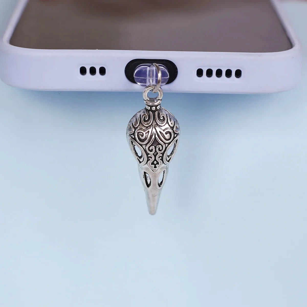 Handy Staub Stecker Anhänger Zubehör Skeleton Vogel Kopf Dekoration Für Iphone Typ-c Port Staub Stecker Anti verlust Seil geschenk – Detail 6