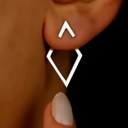 FTCY Minimalist Geometric Square Stud Earrings for Women Double-layer Detachable Triangles Design Earrings Punk Party Jewelry