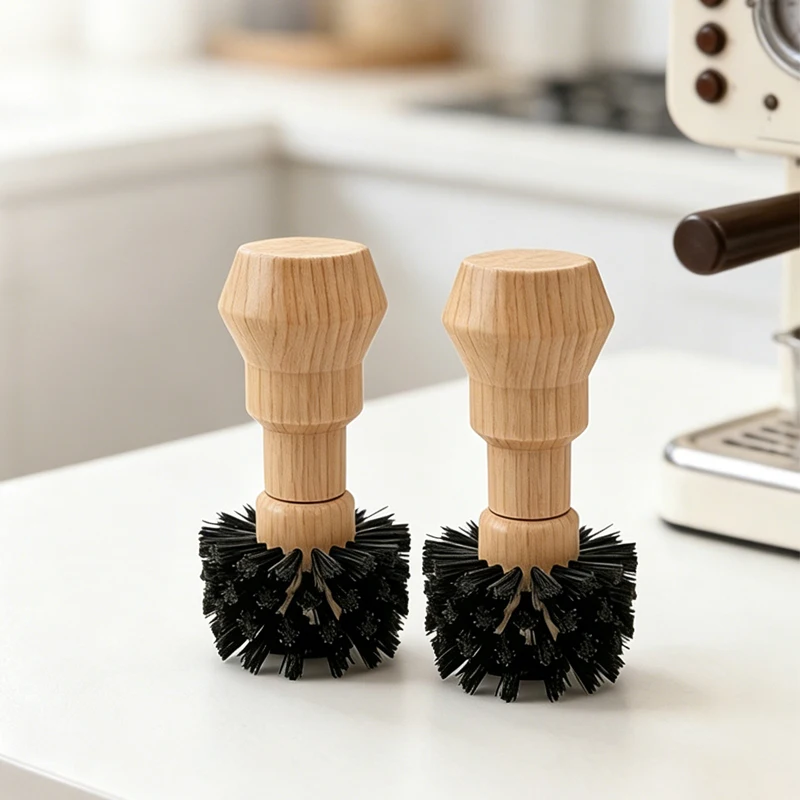 51/58MM Siebträger-Reinigungsbürste Professionelle Barista Espresso-Kaffeebürste mit Holzgriff Kaffeepulver-Bürstengerät