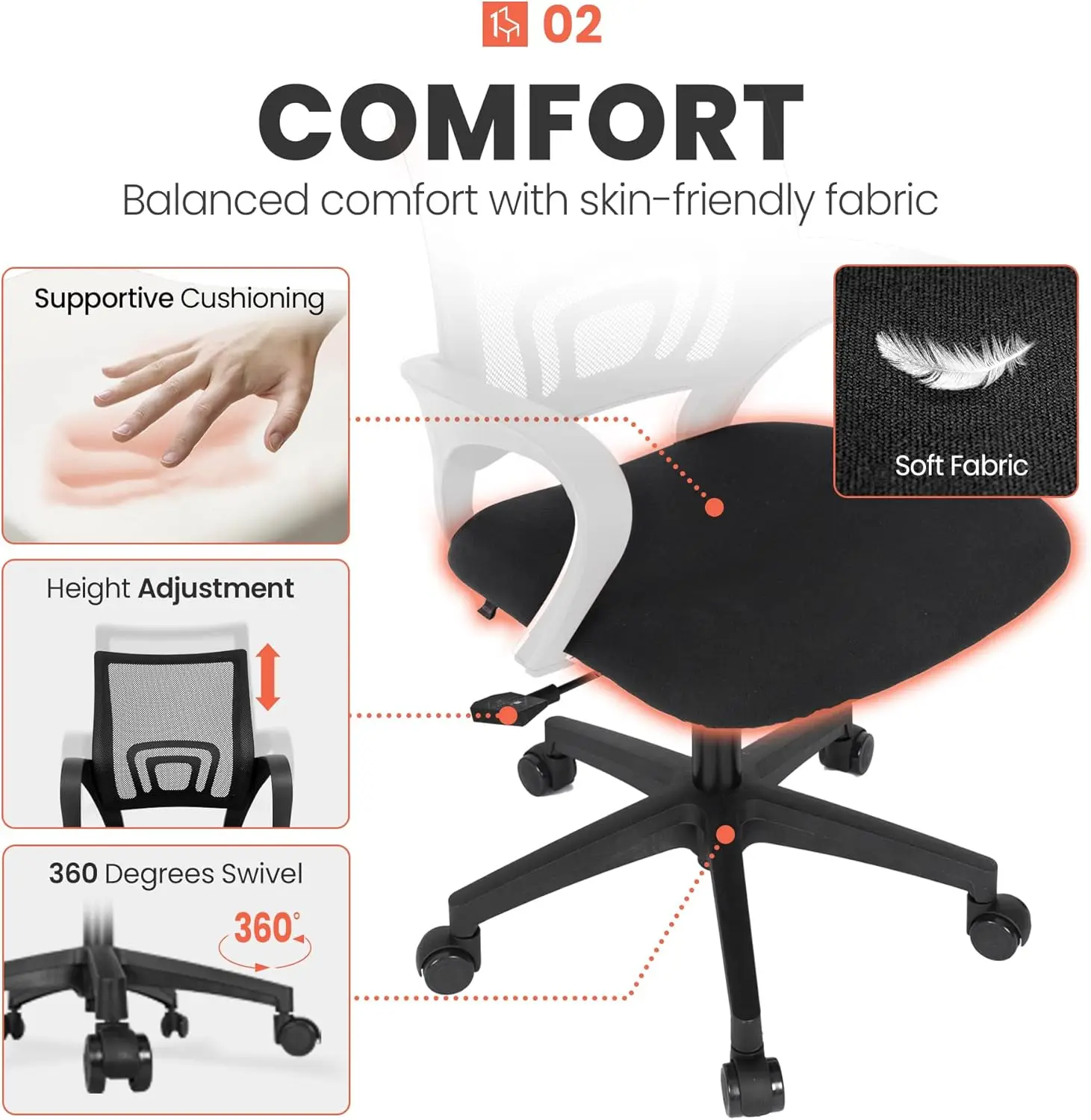 Chair Gaming-Ergonomic Mid Back Cushion Lumbar Support