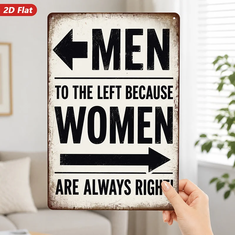 2D Flat, 1pc Metal Sign Wall Art, Vintage Sign - Men to the Left, Women to the Right, Home Decor,