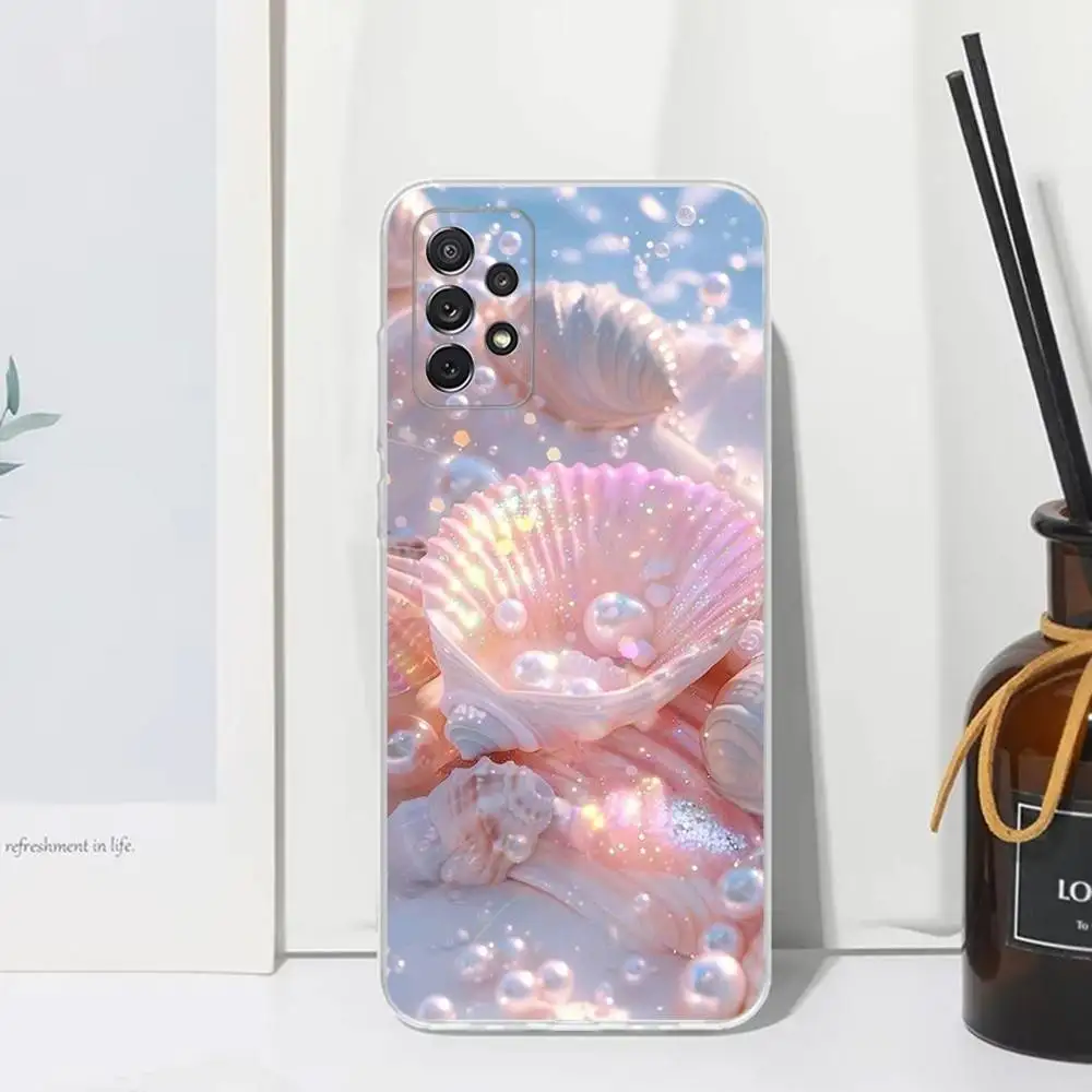 Funda de teléfono deslumbrante Dream Conch para Samsung S30,S23,S21,S22,S20,Ultra,FE,Lite, S10,S9,S8,PIus, transparente, funda de silicona