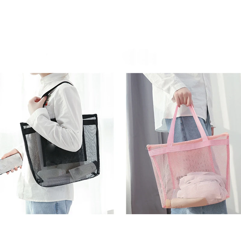 Travel Summer Beach Shoulder Bags Women Clear Mesh Transparent Bag Large Capacity Female Casual Solid Color Holiday Tote Bags