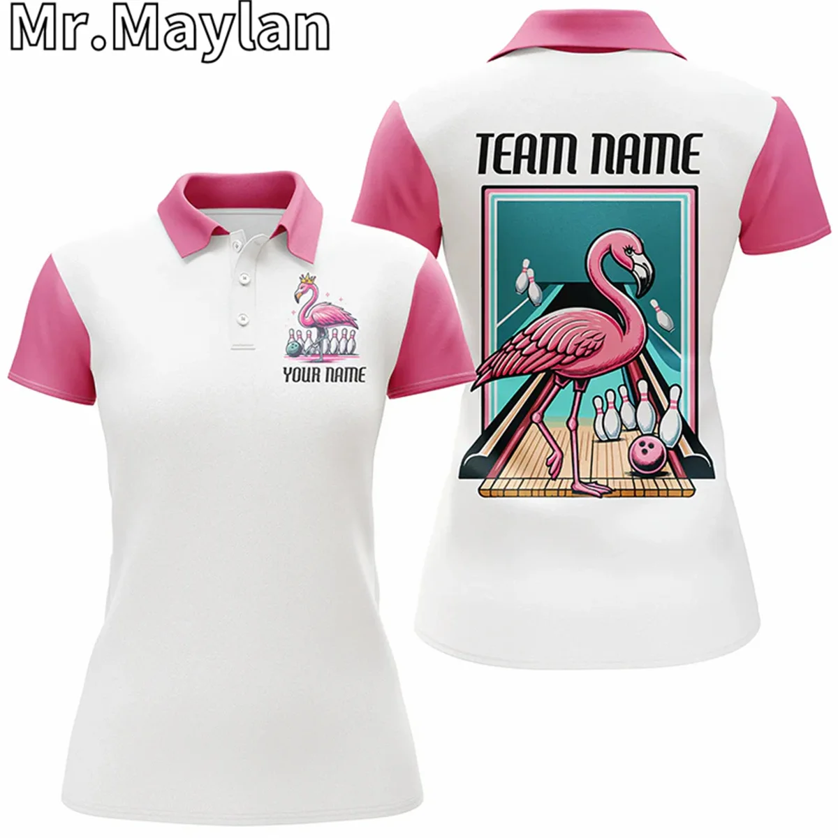 3D Black And pink Bowling Pattern Sports Polo Shirts For Women Personalized Bowling Team Jerseys Outfits Gift For Bowling Lovers