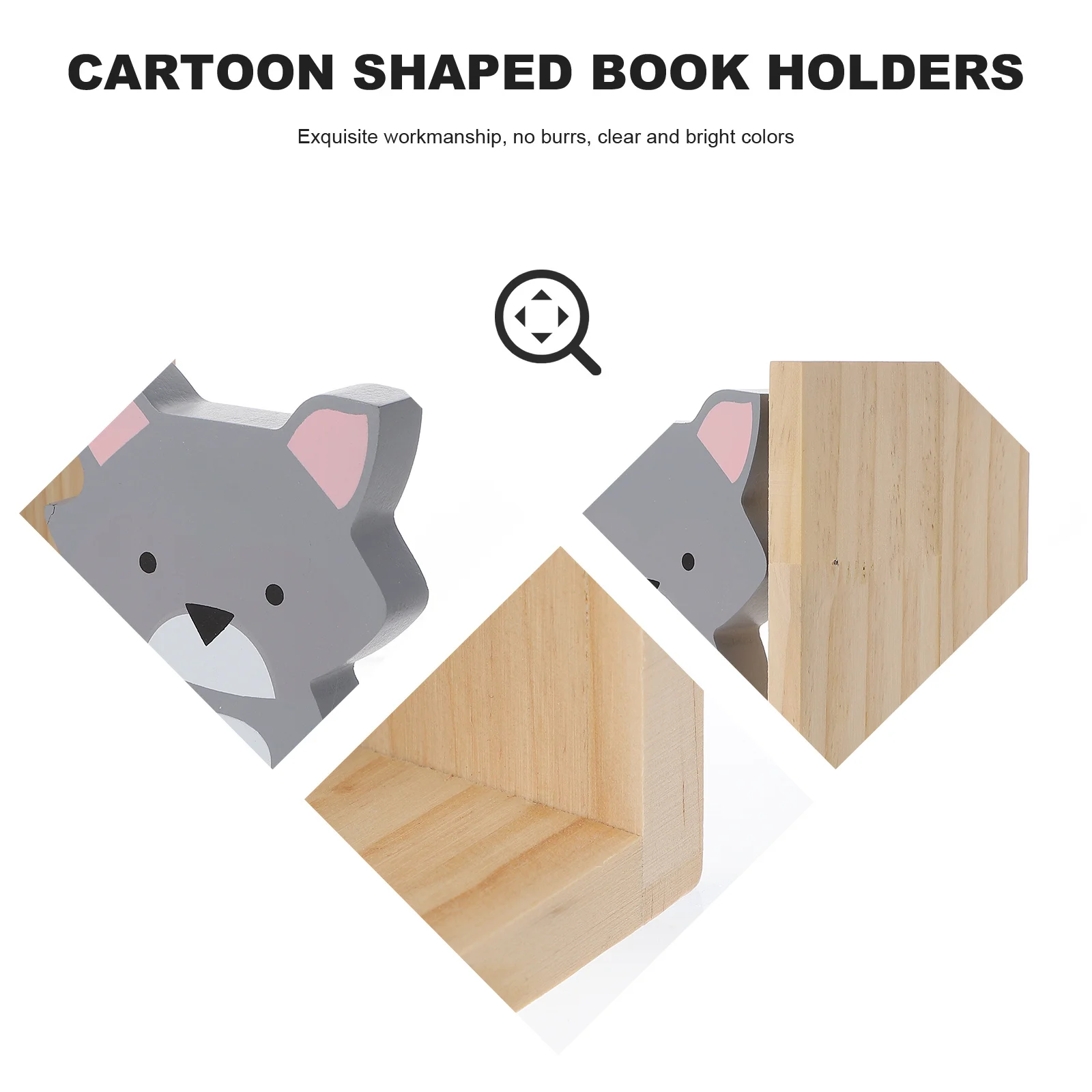

1Pair Wooden Bookends Raccoon Shape Creative Book Supports Desktop Organizer Book Stoppers for Office Home Classroom
