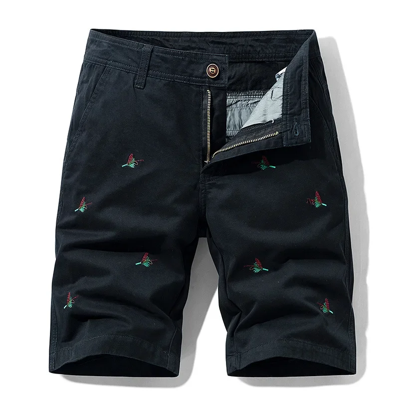 Pantalones cortos militares para hombre, Shorts Cargo holgados con múltiples bolsillos, con bordado de animales, de algodón, color caqui, verano,