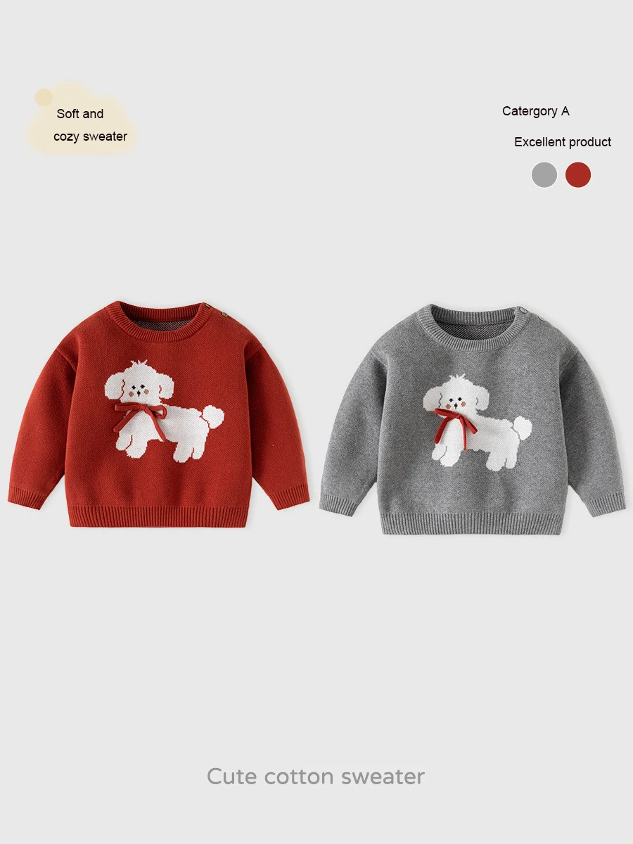 Bows Doggy Pure Cotton Baby Girls' Sweater Thick Soft Autumn-Winter Knitted Top A-Class Softness for Little Ones