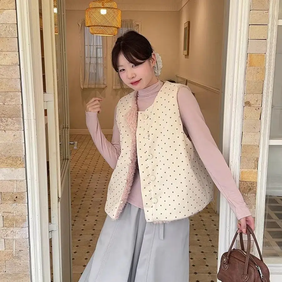 New Sweet Lamb Wool Corduroy Women Clothing Minority Age Reduction Vests Slim Loose Casual Trendy Hot Sell Chaqueta Mujer