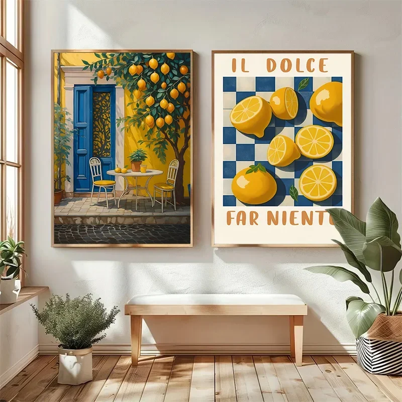 Italy Sicilian Lemon Tree Poster Rustic Courtyard Print Painting Vintage Wall Decorative Art Home Decor For Bedroom Living Roo