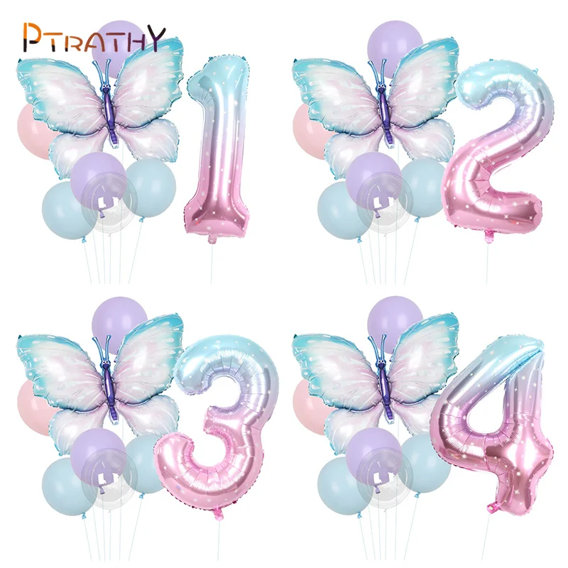 

8pcs Butterfly Birthday Balloon 40inch Starry sky Gradient Number Balloon Baby Shower Helium Balloon Birthday Party Decor Globo