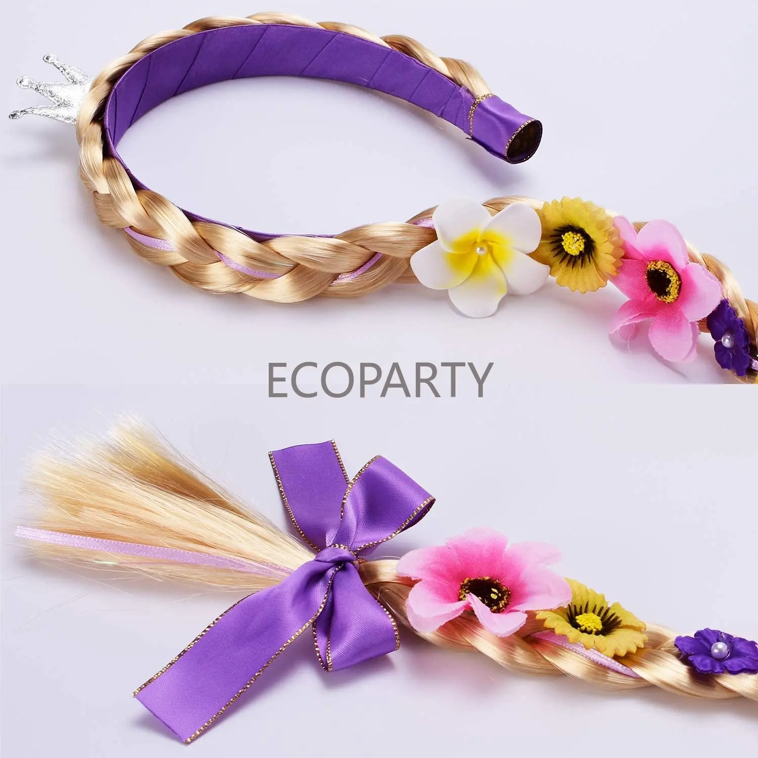 HOT Princess Rapunzel Wig 22 Inch Long Hair Headbands Costume Accessories with Tiara Flowers Garland for Girls Dress Up Birthday