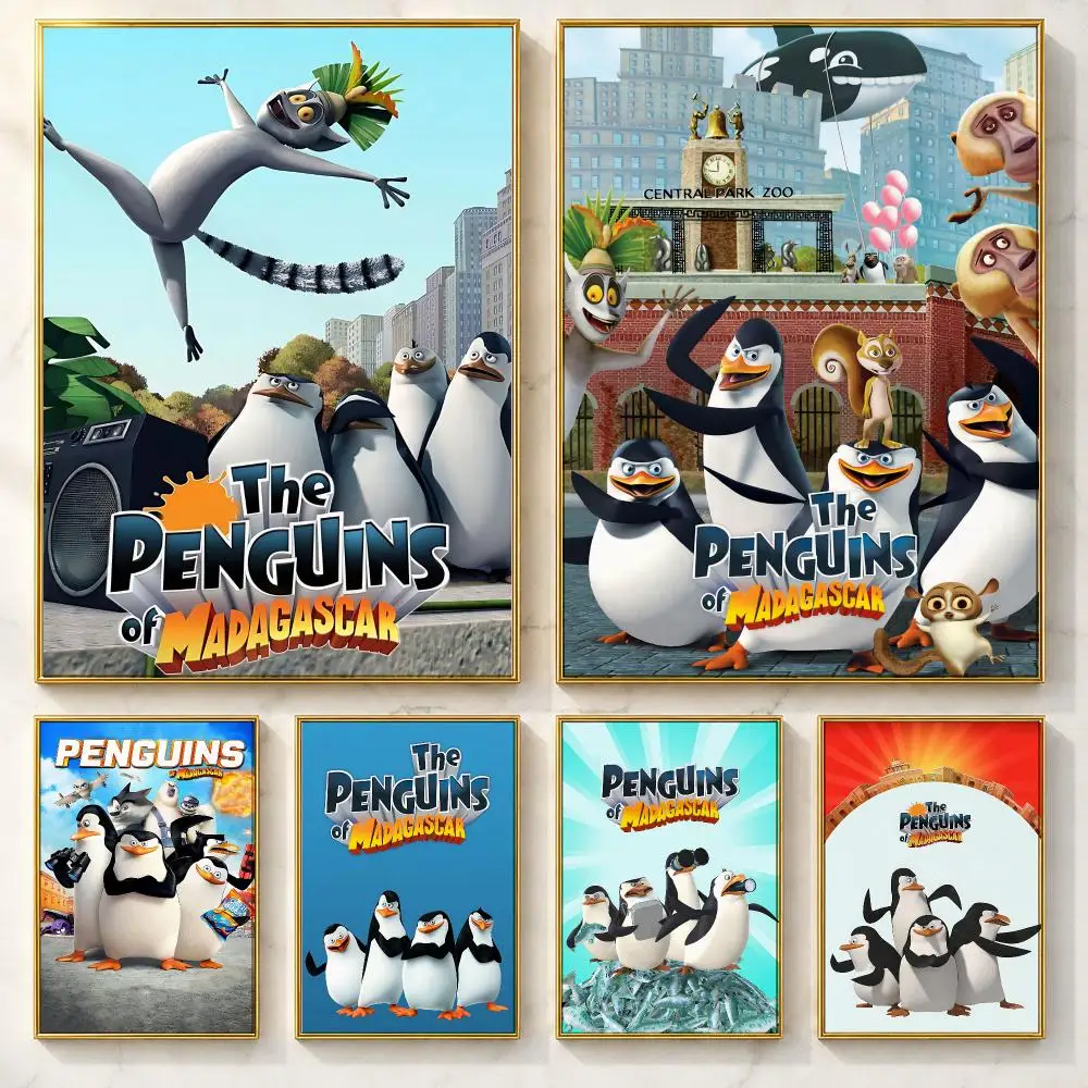 Animated Comedy Movie P-Penguins of MadagascarS Poster Self-adhesive Art Poster Decoracion Painting Wall Art White Kraft Paper