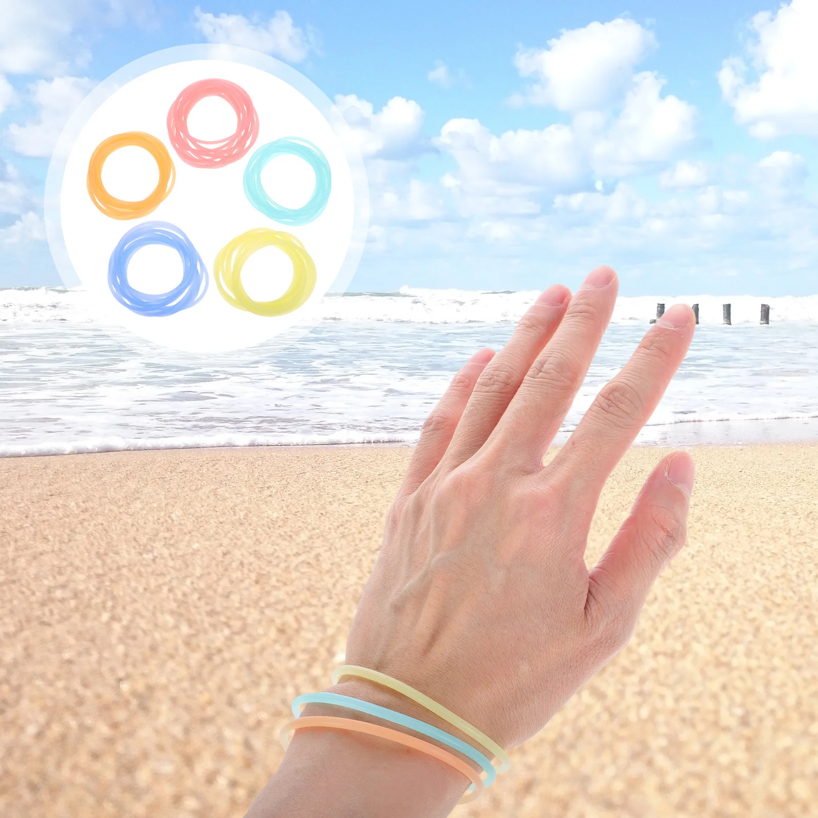 

50 шт. светящихся в темноте силиконовых браслетов-желе, эластичные резинки для волос неоновых цветов для ночных мероприятий, использования на улице, уличные игрушки