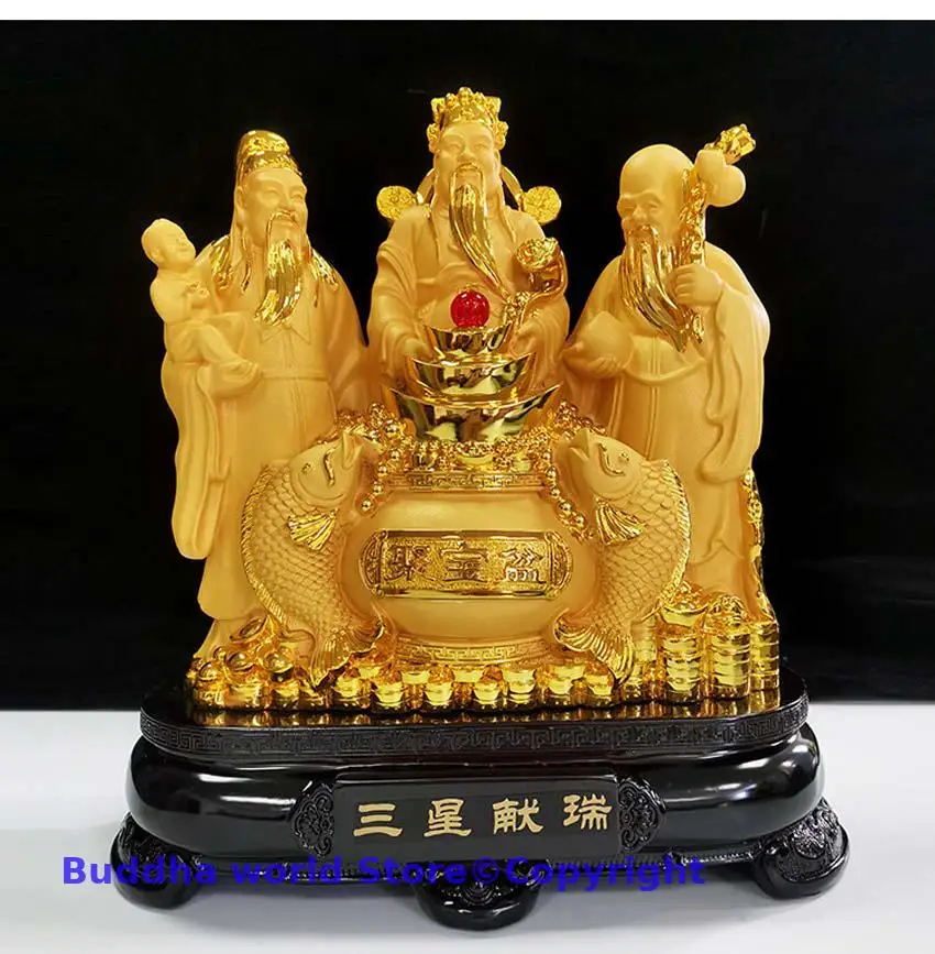 2025  HOME SHOP family efficacious bless gold Fu Lu Shou GodS buddha Good luck safe health patron saint God resin buddha statue