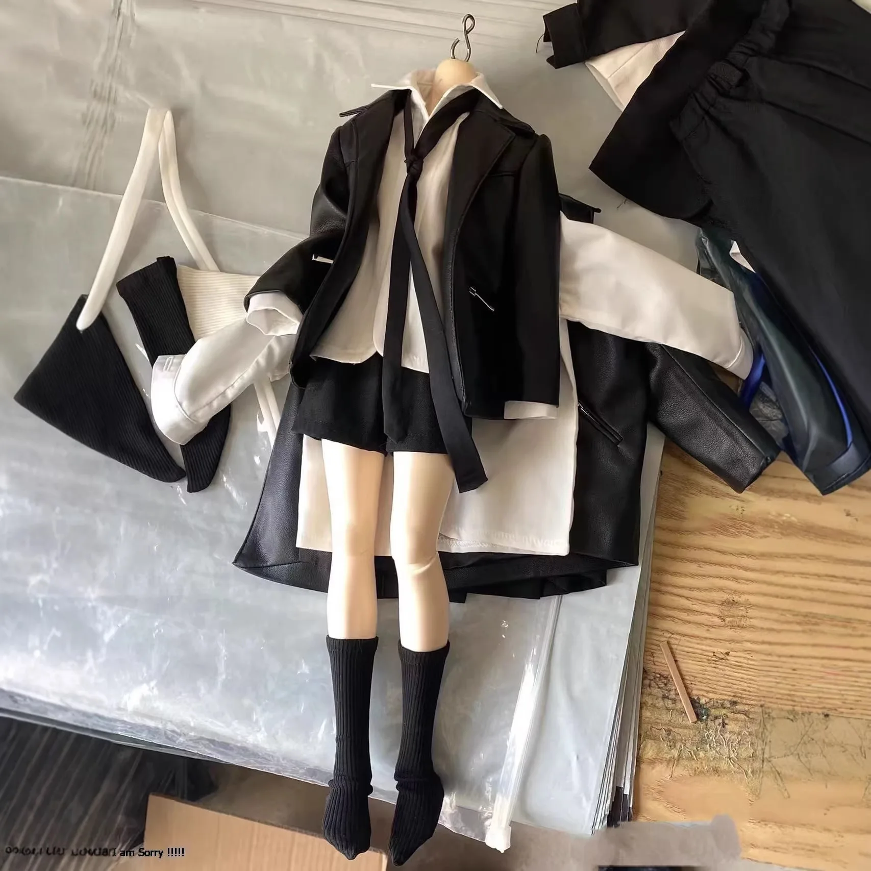 1/4 BJD Doll Clothes Accessories Dark Academy Outfit Leather Blazer Jacket+Shirt+Shorts+Slim Tie+Socks For BJD Doll DIY Dress Up