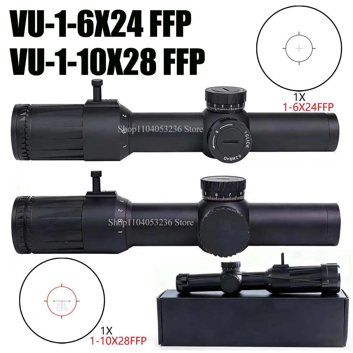

Оптический прицел E*T*CH First Focal Plane 1-10X28 FFP SR5 с сеткой MRAD и прицел VDU 1-6x24 FFP SR1 с сеткой, 30-мм трубка, для охоты на короткие и средние дистанции