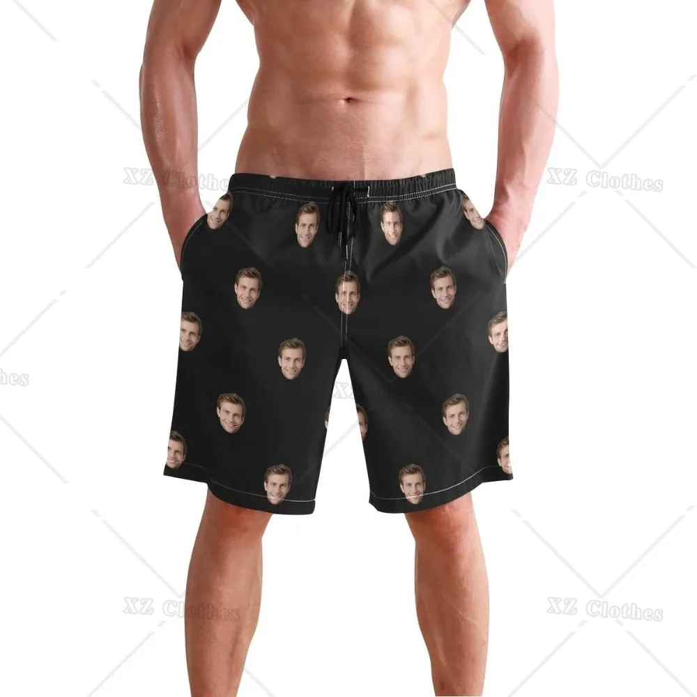 Friend Picture Custom Beach Board Shorts for Men Swim Trunks Short with Pocket, Custom Face Swim Shorts for Men Personalized