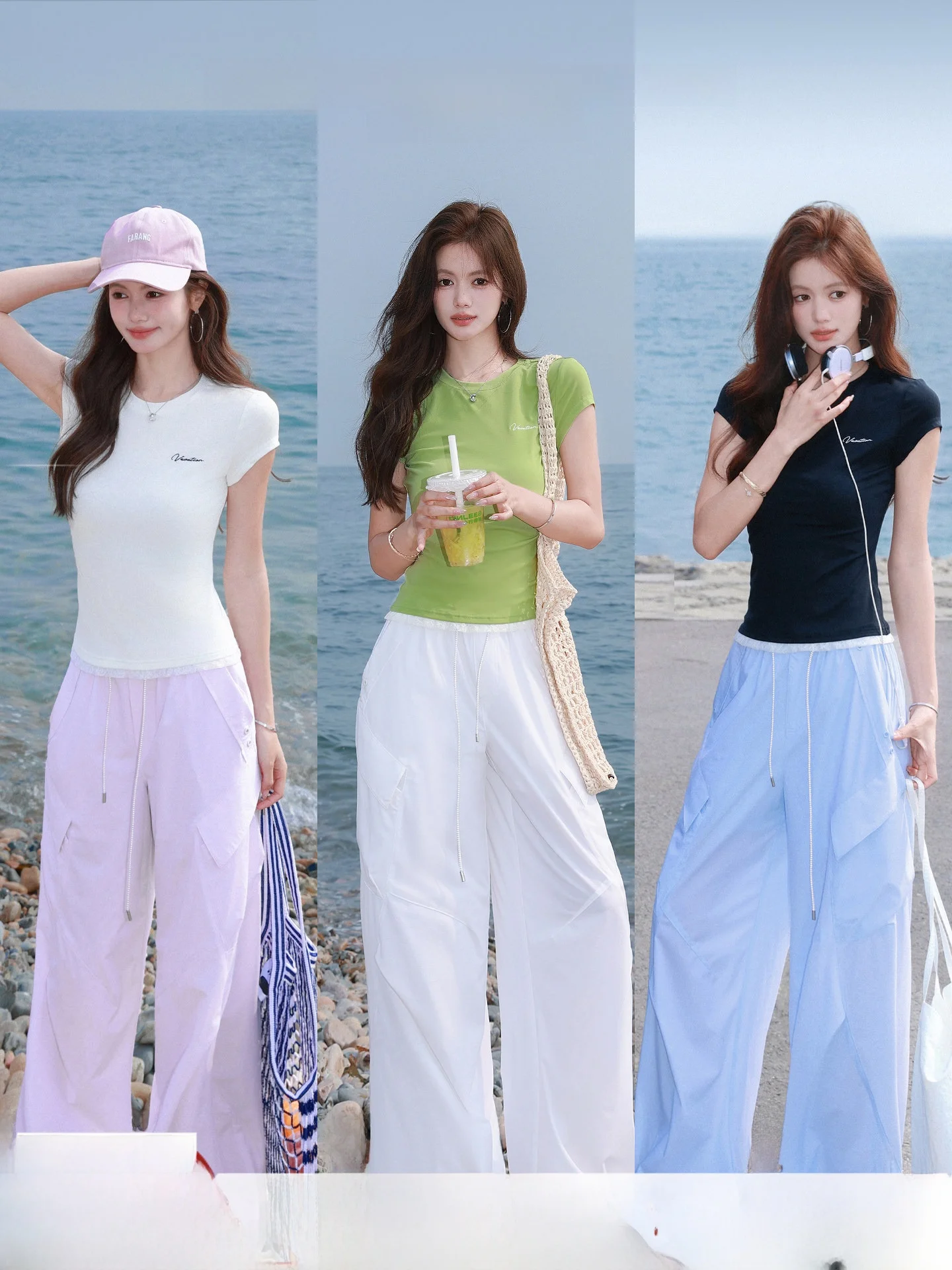 

Женские летние прямые свободные брюки с широкими штанинами для защиты от солнца, с завышенной талией, из нейлона и спандекса