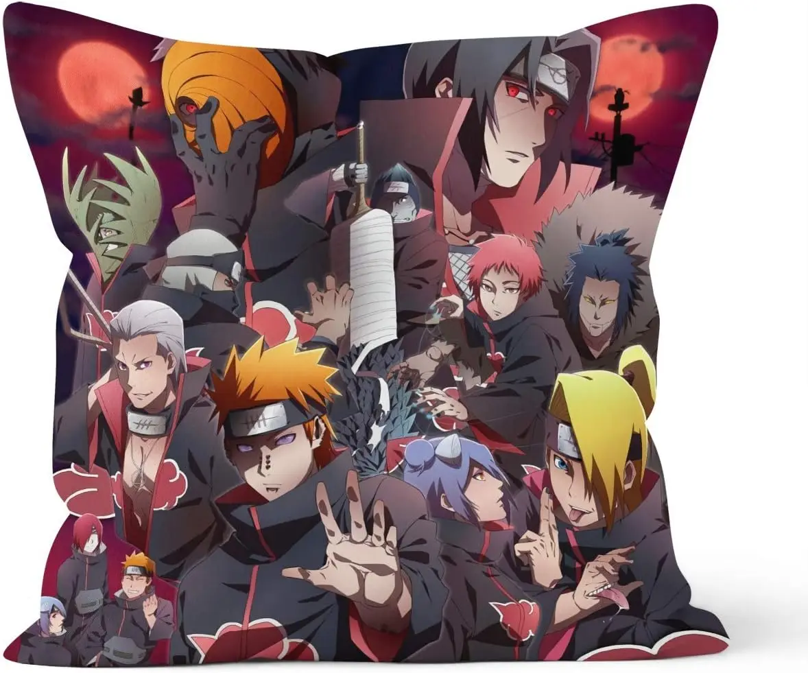 Hidden zipper closure  Decorative Pillowcases Naruto Akatsuki Characters Anime Pillowcase Gift,Apply to Car decoration