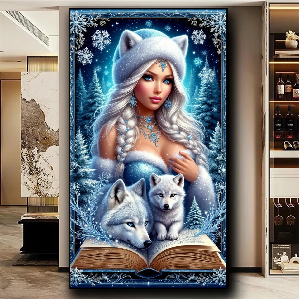 

Beautiful Snowflake Lady White Rabbit Wolf Diy Diamond Painting Kits Full Square Round Diamond Art Kits DIY Crystal Pictures